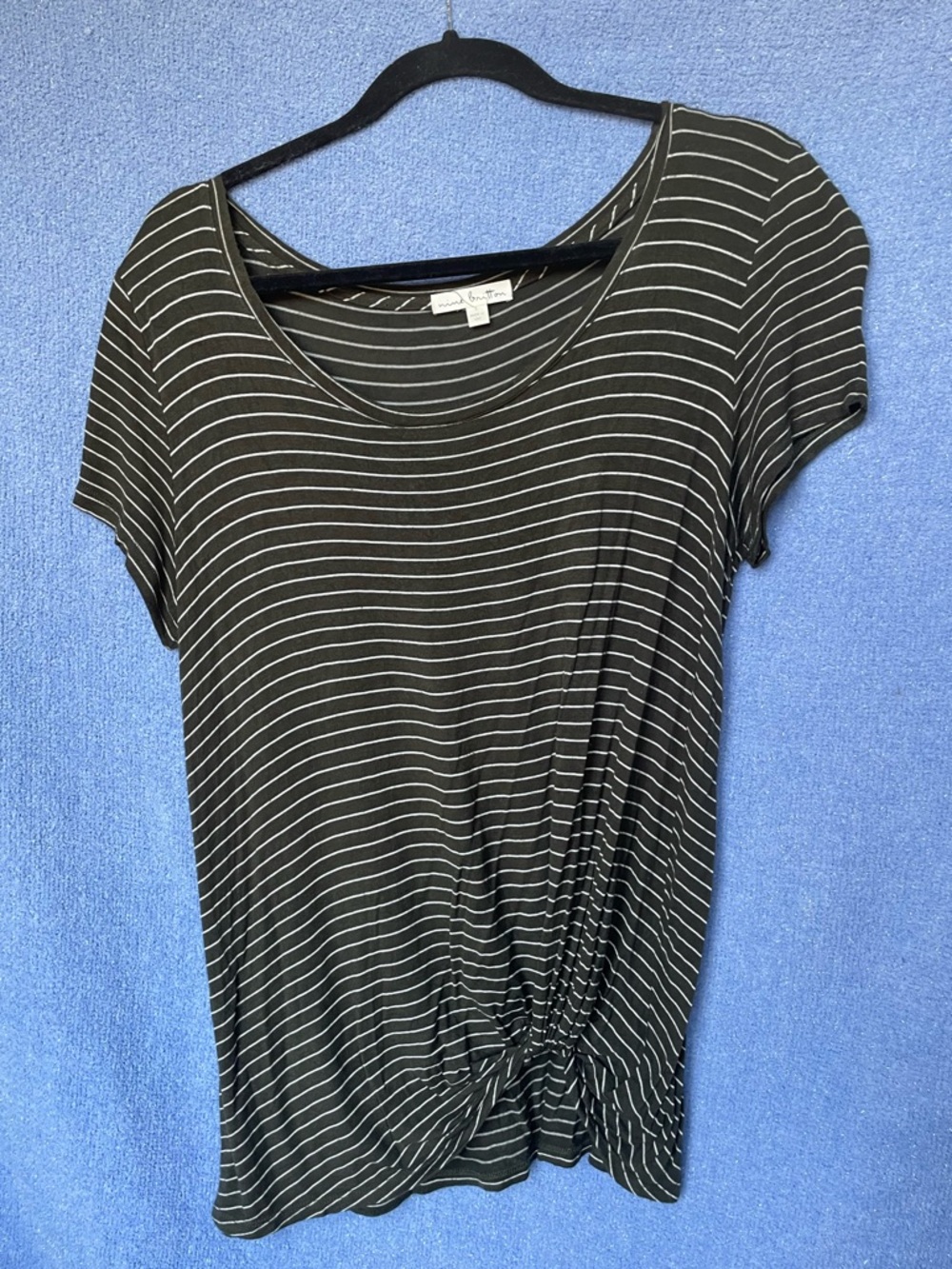 Nine Britton Green Striped Short Sleeve Twist Hem Tee